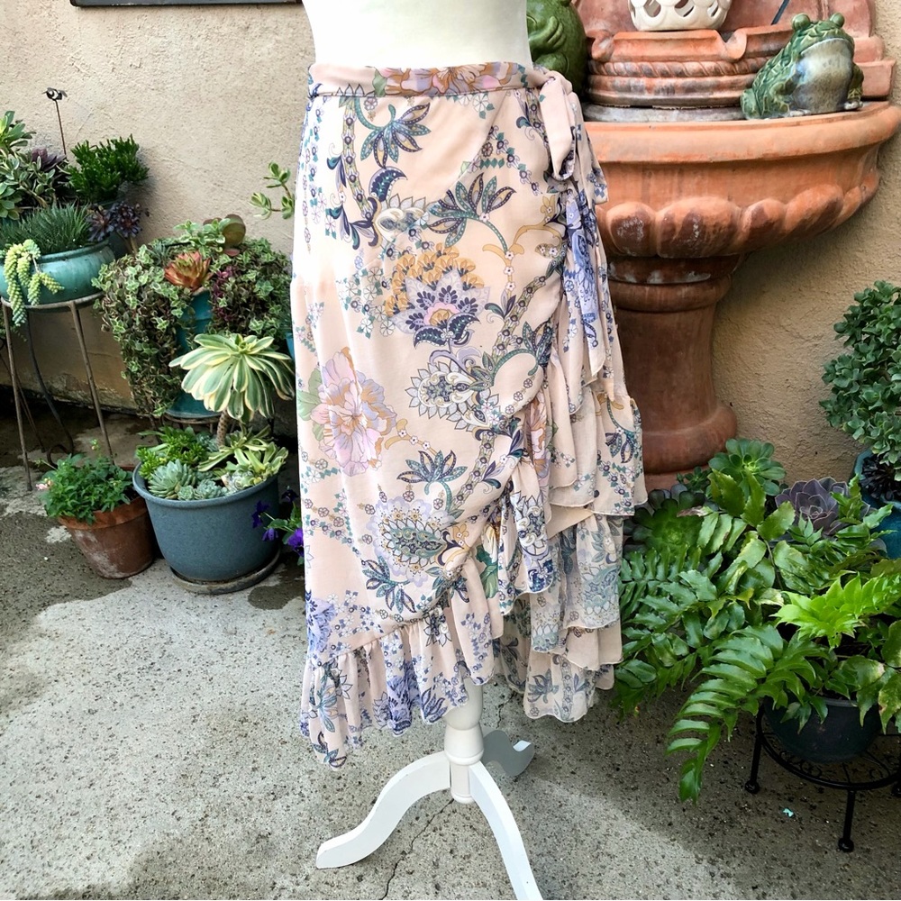 NWOT Super Natural by Secret Mission Asymmetrical Floral Wrap MIDI Skirt
